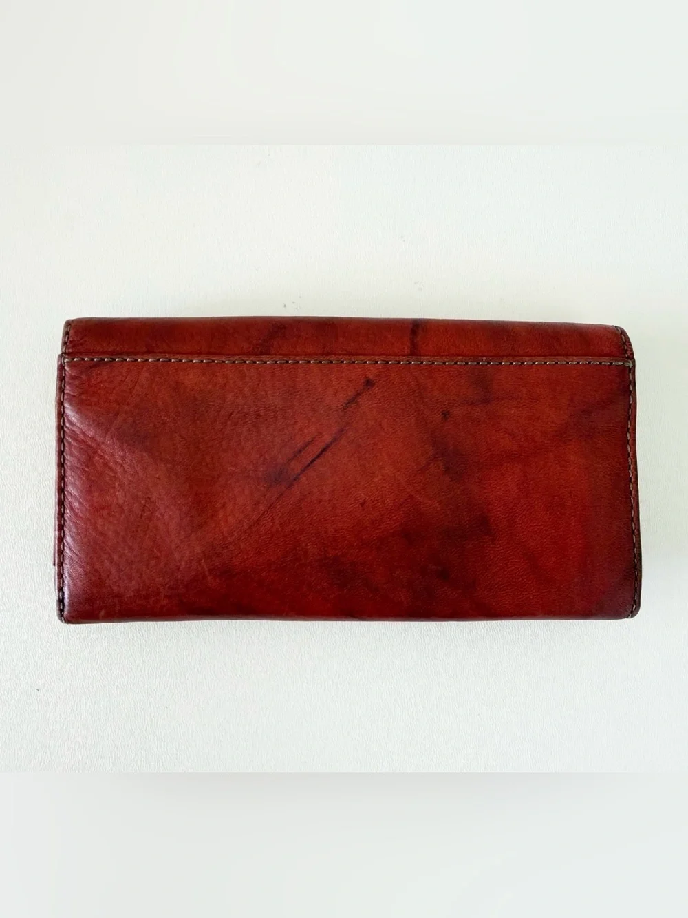 Frye Wallet Distressed Red Leather Slim Organizer Snap Button